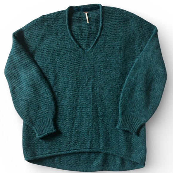 Free People Sweaters - Free People Teal Alpaca Blend V-Neck Oversized Knit Sweater Medium